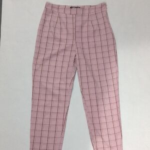 Missguided Pink and Brown Plaid Gingham Dress Pants Trousers 8 Preppy 90s Y2K